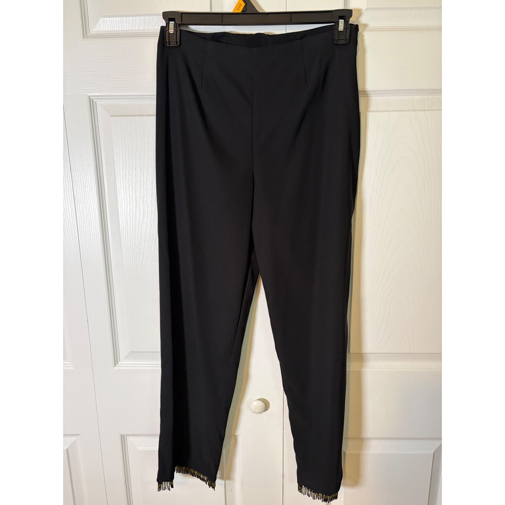 Clio Womens Black Beaded Fringe Hem Trousers Size 8 L914106 Side Zip Dress Pants